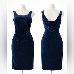 Alex Evenings Elegant Blue Velvet Cocktail Dress – Beaded Neckline